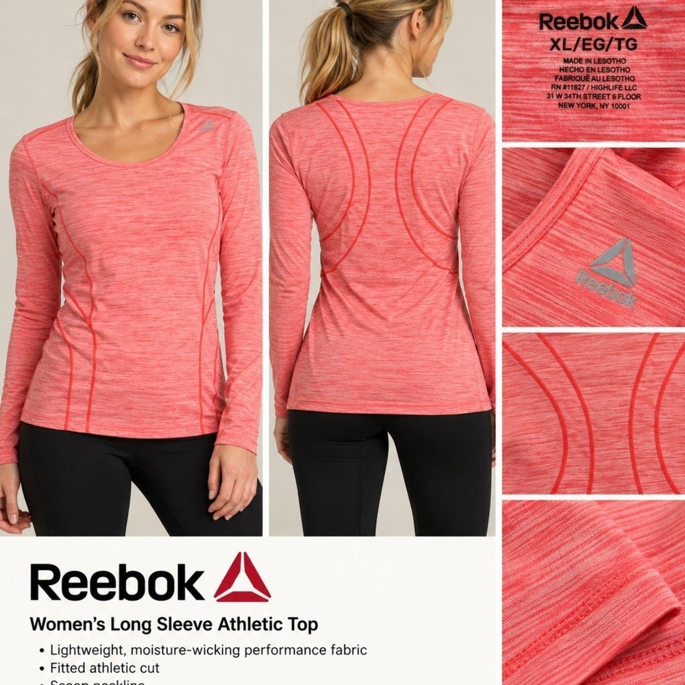 Reebok Long Sleeve Athletic Top Womens XL Pink Excellent Space Dye Performance